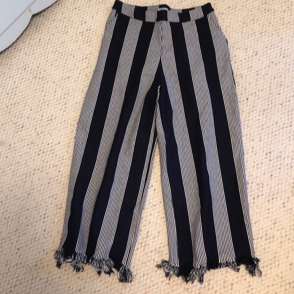 Navy and white stripped flare pants